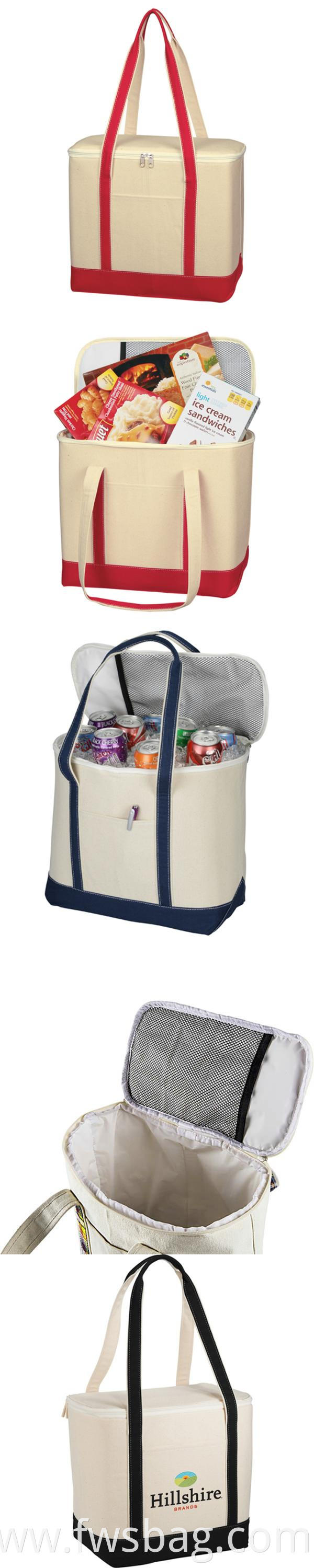 Eco Large Thermal Food Delivery Carry Tote Insulated Cotton Canvas Cooler Tote Bag For Food